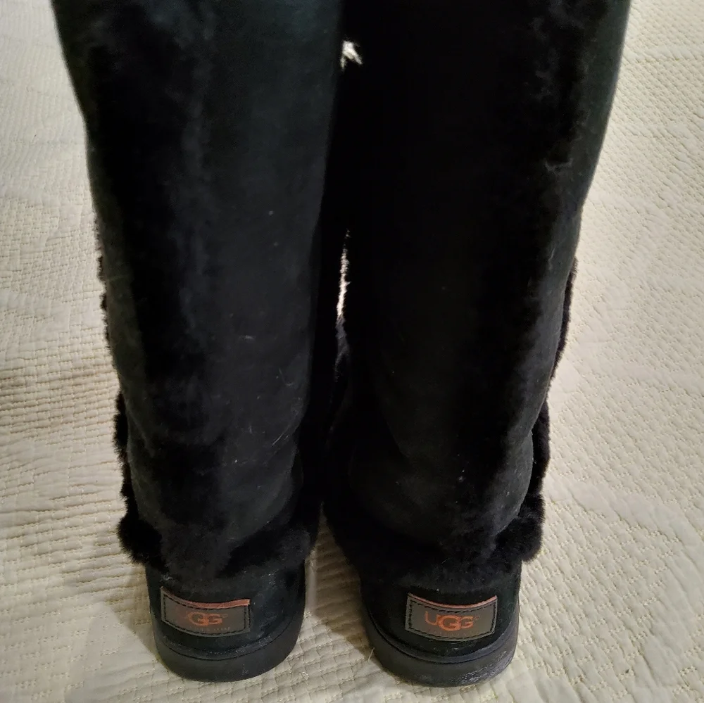 UGG Katia Waterproof Tall Black Shearling Suede Boots Size 9